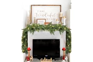 DearHouse 6Ft Pine Christmas Garland with 50 Led Lights, 6Ft Winter Artificial Pine Leaves Greenery Garland for Holiday Season Mantel Fireplace Table Runner Centerpiece Decoration