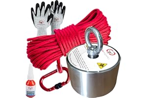 Brute Magnetics Boss Magnet Fishing Kit| 360 Degrees Neodymium Fishing Magnet| Includes 65ft Heavy Duty Rope and Non-Magnetic Aluminum Carabiner, Threadlocker, and Gloves