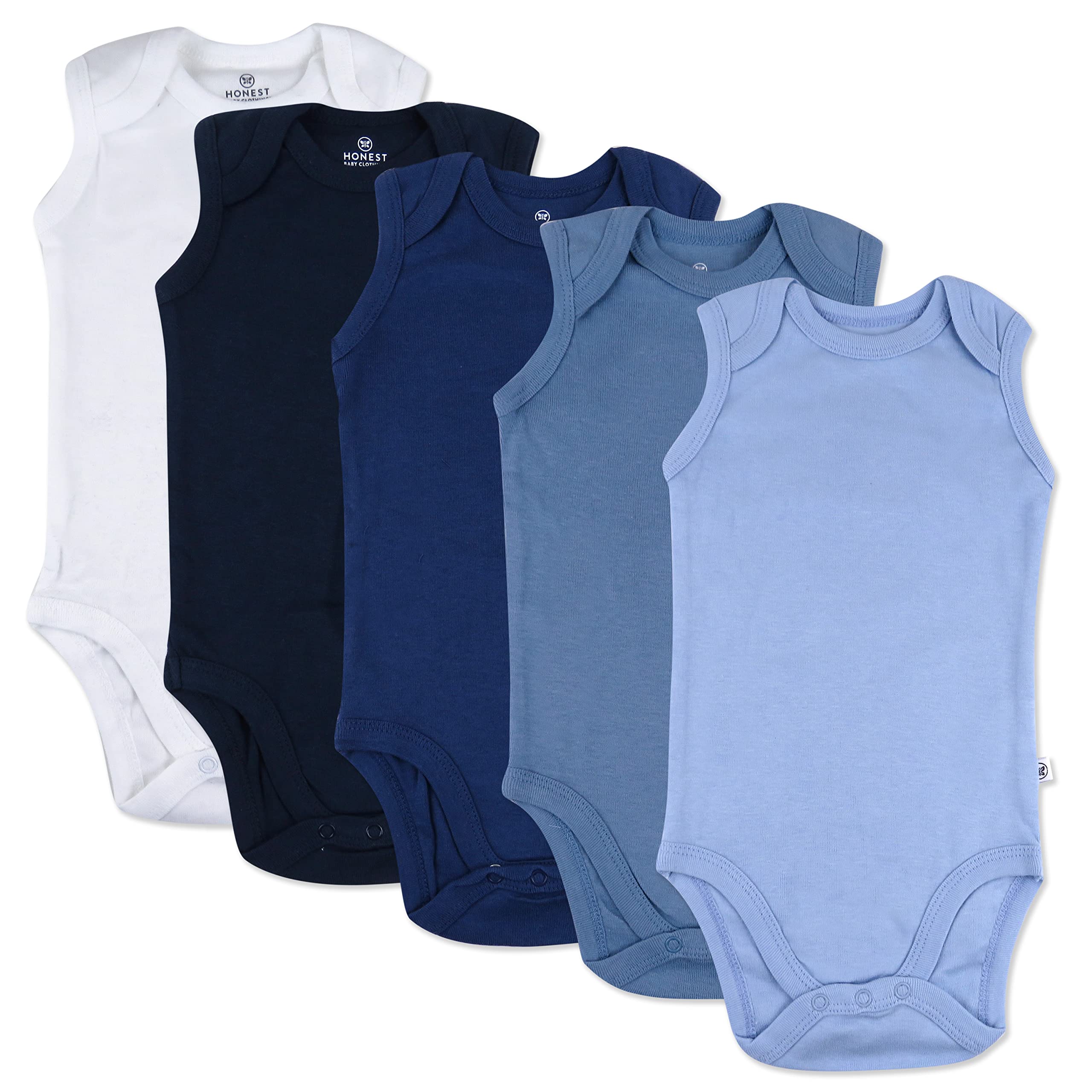 HonestBaby Sleeveless Bodysuits One-piece 100% Organic Cotton for Baby Boys, Girls, Unisex, Ombre Blues, 6-9 Months