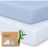 Pack and Play Sheets Fitted 2pk Mini Crib Sheet Pack N Play, Blue Flax | 38x26 Soft Viscose from Bamboo, Pack N Play Mattress Sheets, Snug Toddler Playard Bedding, Mini Mattress Cover, Boys, Girls