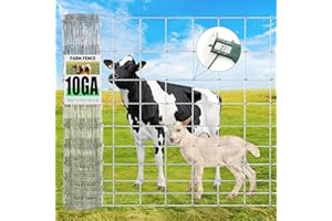 JOTESNEW 10GA Thickened Heavy Duty Cattle Farm Fence, 4ftx100ft, Fixed-Knot Woven Wire Fence Galvanized High Tensile Fence Wire Fencing, Durable Cattle Panel, Goat Fence, Ideal for Farm and Field Protection