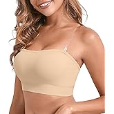 DEANGELMON Strapless Bras for Women Wireless Push Up Non-Slip Bandeau Bra Seamless Clear Straps TubeTop Padded Bralette