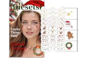 Christmas Glitter Face Tattoo,Diesetsr Body Glitter Temporary Tattoos Patches, Festival Rave Outfits for Women, Sparkle Patches for Kids, Party Christmas Festival Decorations,30 PCS