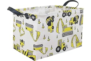 KUNRO Rectangle Toy Bin Waterproof storage organizer for Nursery Hamper Home decor Closet Kids Bedroom Laundry Baby Gift Shelf Baskets(Excavator)