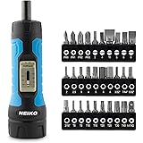 NEIKO 10574A 1/4” Drive Torque Wrench Screwdriver Set | 30 Pieces of S2 Steel Philips, Hex, Slotted, and Torx Bits | 10 to 60