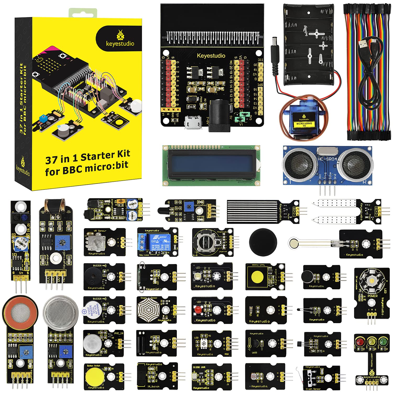 KEYESTUDIO BBC Micro:bit Stater Kit Compatible with Microbit V1, V2 (Excluding Microbit Board) with 37 Sensor Module, PDF Tutorial, Accessories Programming Gift for Beginners to Learn Electronics