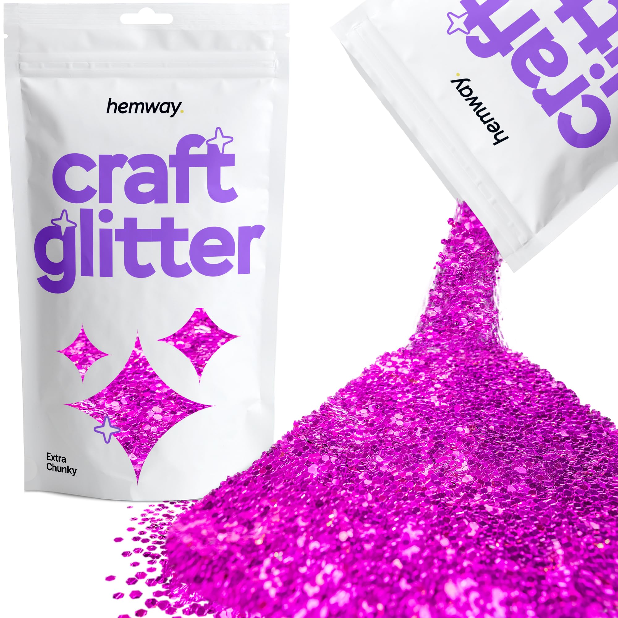 Hemway Craft Glitter Fuchsia Pink 100g Extra Chunky Glitter for Crafts, Resin, Cosmetic, Nail, Face, Body, Festival, Tumblers, Art, Candle, Crafting