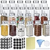wreatrea 48Pcs Glass Spice Jars/Bottles - 4oz Empty Square Spice Containers with Shaker Lids and Airtight Metal Caps - Chalk 