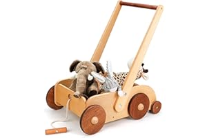 Woodtoe Wooden Baby Walker, Adjustable Speed Anti-Rollover Push Walker Toy for Babies Learning to Walk, Natural Wood Toddler Push and Pull Toys Wagon Birthday Toy for Boy Girl 1-3(Patent Protection)