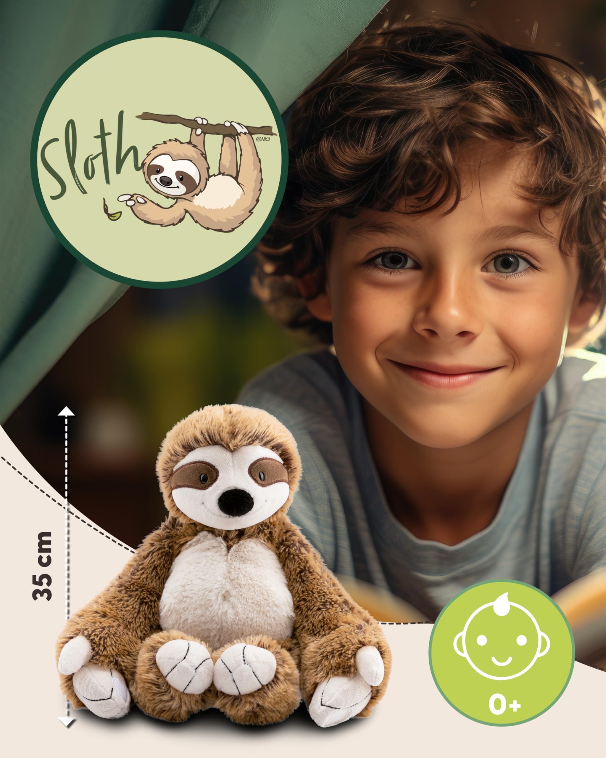 NICI Kuscheltier Faultier Slobby 35cm mit Klettverschluss braun - Stofftier aus weichem Plüsch, niedliches Plüschtier zum Kuscheln und Spielen, für Kinder & Erwachsene - tolle Geschenkidee - 61214 2