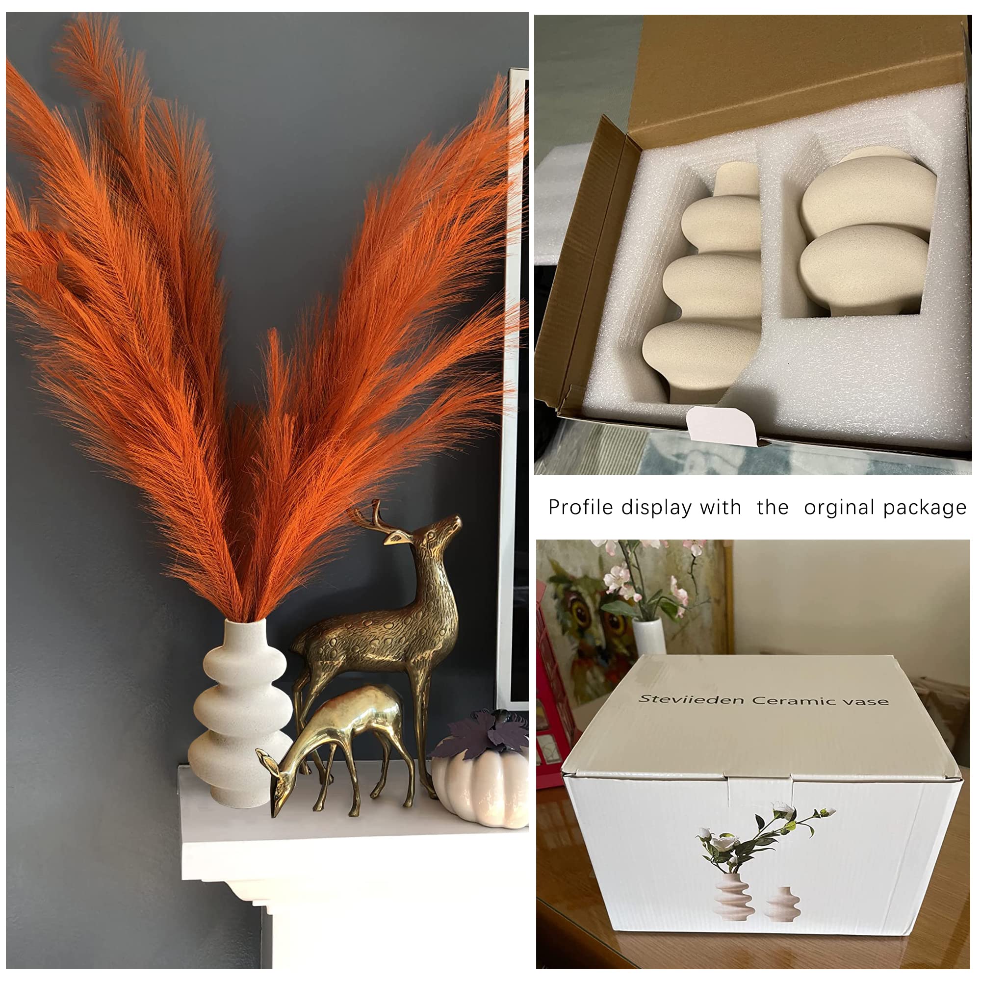 Steviieden Ceramic Vases Set 2, Modern Home Decor,Off White Round Vases,Modern Dried Flower Vases, Boho Home Decor for Centerpieces Wedding Dinner Table Party Living Room Office Bedroom - Image 5