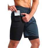 Pudolla Men&rsquo;s 2 in 1 Running Shorts 5" Quick Dry Gym Athletic Workout Shorts for Men with Phone Pockets