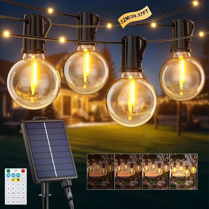 Catena Luminosa Esterno Solare 12M 14+1 G40 Lampadine LED Luci Solari per Esterni