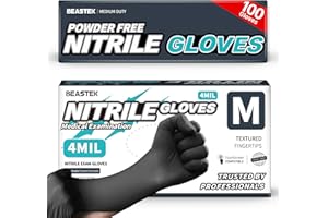 Beastek Black Disposable Nitrile Exam Gloves 100 Pcs 4Mil Chemical Resistant Powder-Free Latex-Free Food Safe Medical Cooking