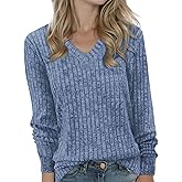 Womens Sweaters Tunics Tops V Neck Long Sleeve Shirt Lightweight Ladies Pullover Sweaters Dressy Casual Fall Winter Spring Trendy Fashion Blouses Tops