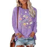 FAOUEOW Women's Boho Vintage Floral Wildflower Graphic Long Sleeve Tops | Beautiful and soft Loose Fit Cozy Basic Tees, Comfy Clothes, Casual Pullover Tunic for Spring, Fall, Winter Layering