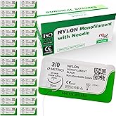 3-0 Sterile Sutures Thread with Needle (Black Monofilament) - Medical and Nursing Student's Surgical Practice Suture Kit, Tra