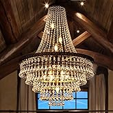 Wellmet French Empire Crystal Chandeliers, Antique Bronze Chandeliers 10 Lights, Rustic Farmhouse Chandelier High Ceiling Lig