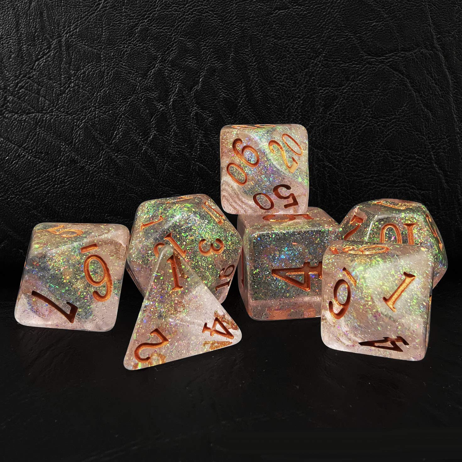 Bescon Shimmery Dice Set Bronze-Golden, RPG 7-dice Set in Brick Box Packing — image 1