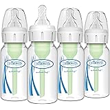 Dr. Brown's Natural Flow Anti-Colic Options+ Narrow Baby Bottle, 4 oz/120 mL, with Level 1 Slow Flow Nipple, 0m+, 4 Bottles