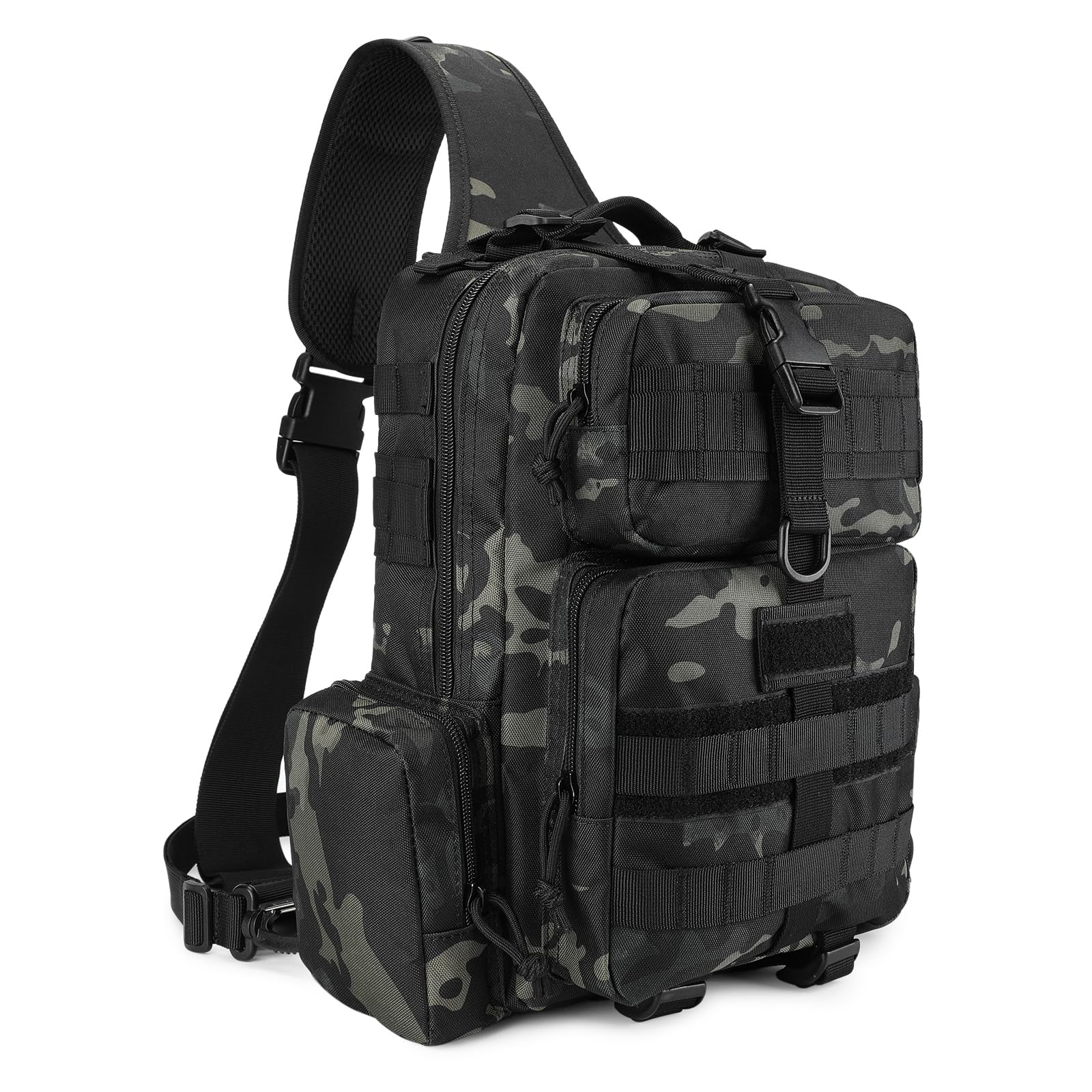 Photo 1 of CamGo Large Tactical Shoulder Bag Large Molle Sling Backpack Military One Strap Daypack for Hiking Fishing Cycling Travel (01-CP Black)