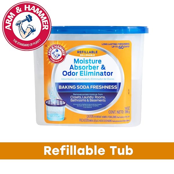 ARM & HAMMER FRAGRANCE FREE REFILLABLE MOISTURE ABSORBER AND ODOR ELIMINATOR 14 OZ. TUB