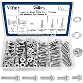 Vifmy 1/4-20 Flange Bolts &amp; Nuts Assortment Kit 304 Stainless Steel 248Pcs | 1/4 Flange bolts length 1/2,5/8,3/4,1,1-1/4, flange hex head bolt set with 1 4 serrated flange nuts, lock washers
