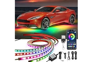 Yielinth Underglow Car Lights, 252 LEDs RGBIC 4 pcs Dream Color Dancing Chasing Strip Lights with 16 Million Colors and 213 Scene Modes with App and Remote Control, 5 Music Modes for All Cars