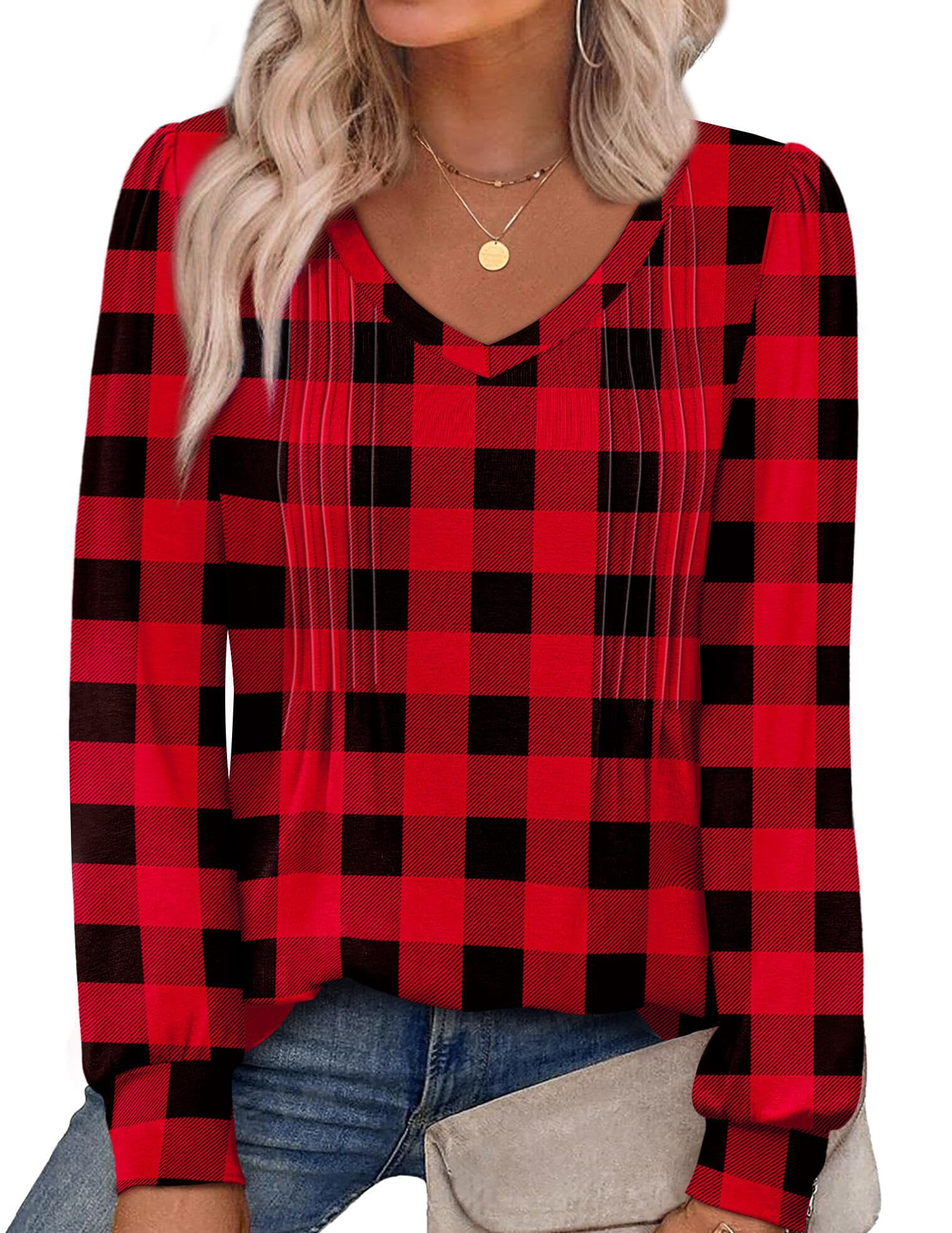 Photo 1 of Alaroo Plus Size Tops for Women Christmas Shirts Red and Black Plaid Tops 2025 Fall Winter Tunic Outfits Print 01 2XL
