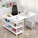 Tribesigns Modern L-Shaped Desk with Storage Shelves, 360°Rotating Desk Corner Computer Desk Study Writing Table Workstation 