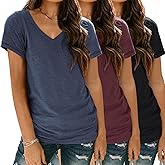 SUNBS 3 Pack V Neck T Shirts for Women Short Sleeve Tshirts Summer Casual Tops Loose Fit Basic Tees