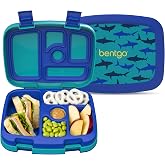 Bentgo Kids Prints Leak-Proof 5-Compartment Bento-Style Kids Lunch Box | Ideal Portion Sizes for Ages 3-7, Durable, Drop-Proof, Dishwasher Safe, PFAS &amp; BPA-Free Materials (Sharks)