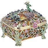 ELLDOO Mini Peacock Trinket Box, Vintage Metal Enameled Decorative Box Ring Earrings Jewelry Organizer Gift Box for Girl Women