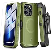 M MYBAT PRO Maverick Series iPhone 13 Pro Max Case with Belt Clip Holster,w/Screen Protector,Anti-Drop,Shockproof,with 360°Rotating Kickstand,Heavy Duty Protection Army Green