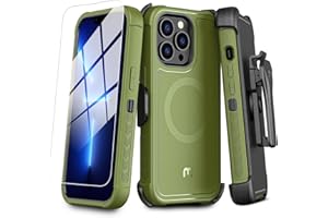 M MYBAT PRO Maverick Series iPhone 13 Pro Max Case with Belt Clip Holster,w/Screen Protector,Anti-Drop,Shockproof,with 360°Rotating Kickstand,Heavy Duty Protection Army Green