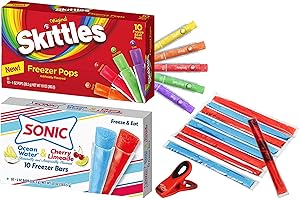Ice Pops Freezer Bar Variety Pack | 1 Box of Sonic 10 Freezer Bars (Cherry Limeade, Ocean Water) & 1 Box Skittles 10 Freezer Pops Perfect for hot summer days Treats | Soko Smiles Bag Clip Included.
