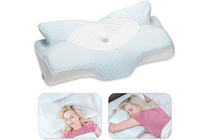 Elviros Cervical Memory Foam Pillow, Contour Pillows for Neck and Shoulder Pain, Ergonomic Orthopedic Sleeping Contoured Support Pillow Side Sleepers, Back Stomach Sleepers (Blue)