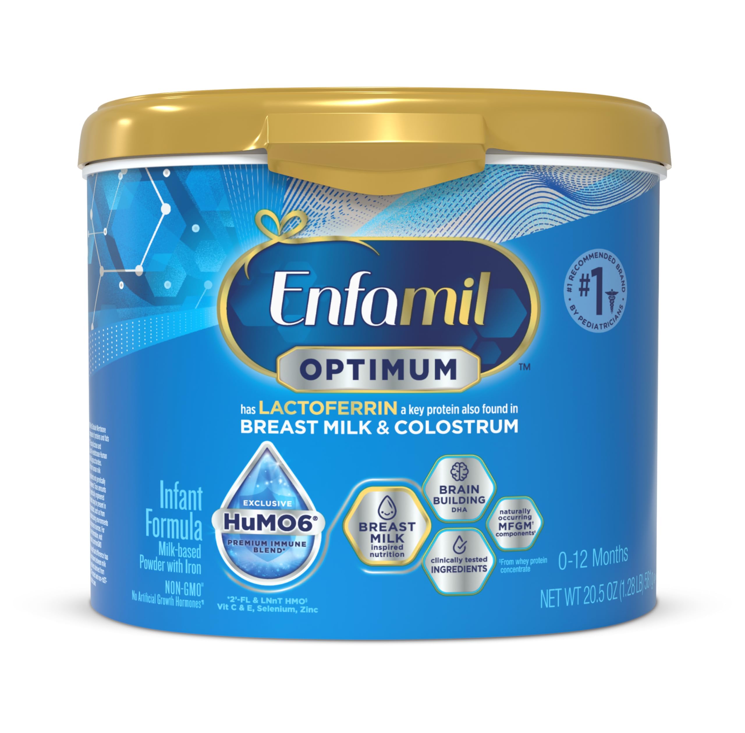 Enfamil Optimum (Enspire), Our Closest Formula to Breast Milk, Immune-Supporting Lactoferrin and Brain-Supporting DHA Baby Formula, Powder 20.5 Oz Tub