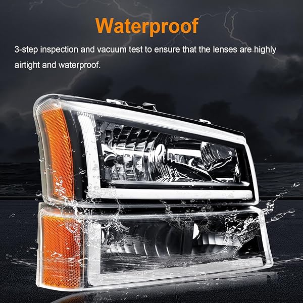 DIMFLUX LED HEADLIGHT ASSEMBLY, COMPATIBLE WITH 2007-2013 CHEVY SILVERADO 1500/2007-2014 SILVERADO 2500HD 3500 NOT FIT 2007(OLD BODY) CLASSIC MODELS CHROME HOUSING AMBER REFLECTOR