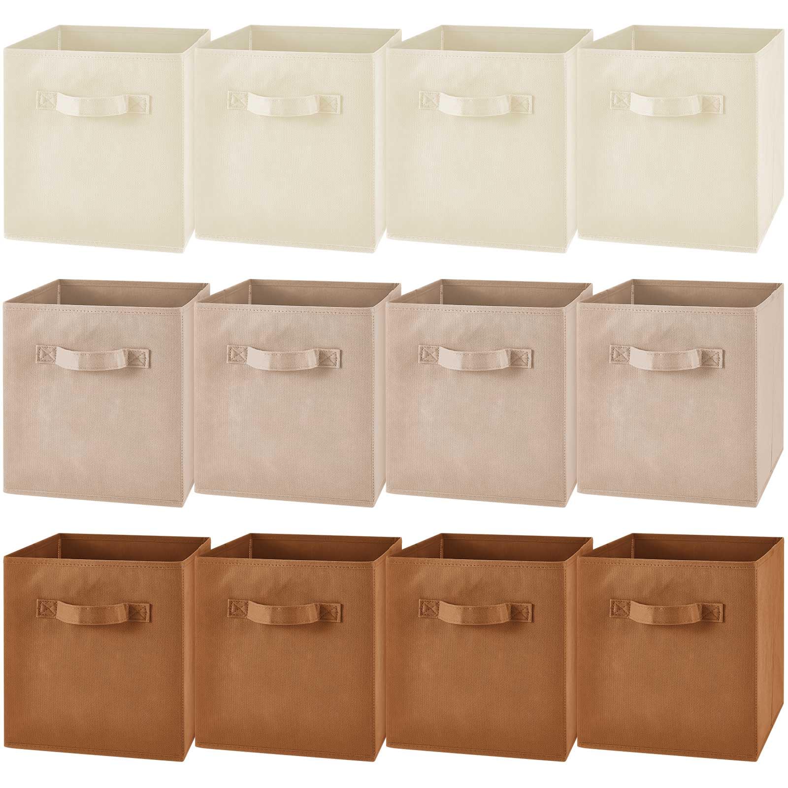 Photo 1 of Yinder 12 Pcs Cube Storage Bin Storage Bins for Room Decor Colorful Bins Foldable Baskets for Nursery Organizer Boxes Fabric Boxes (10.5''x10.5''x11'',Beige,Khaki,Brown)