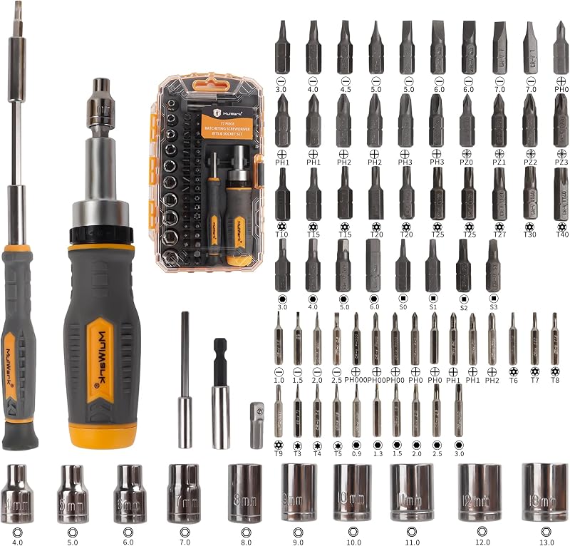 Conjunto de chaves de fendas e tampas de 77 peças, sistema de catraca com caixa de armazenamento, chave de fendas multifunções de 77 em 1 para bricolage, eletrónica, emergências automóveis e garagem