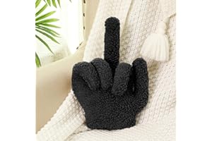 Menkxi Small Middle Finger Decorative Pillow 13.78 x 9.84 in Funny Shaped Sherpa Fleece Throw Pillow Warm Soft Emoticon Cushion Middle Finger Decor for Couch Gag Gift(Black)