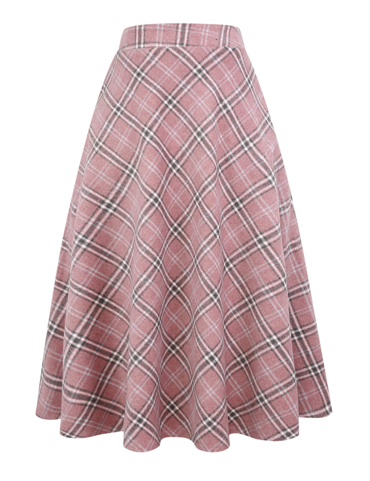 Photo 1 of IDEALSANXUN Womens High Elastic Waist Maxi Skirt A-line Plaid Winter Warm Flare Long Skirt (Small, Long Pink)