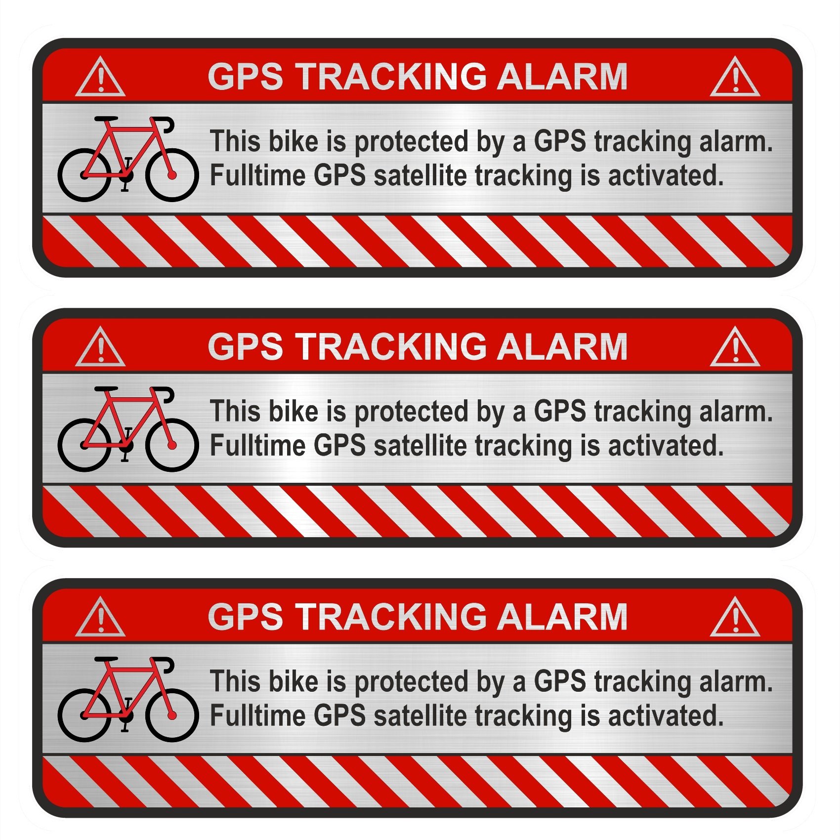 Finest-Folia 3 x GPS Sticker Bicycle Motorcycle Car Alarm Warning Anti-Theft Sticker Tracker Secured R055 (Aluminium Cut Silver, Bicycle)