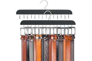 RESOVO Belt Hanger for Closet Max 42 Belts, Sturdy Wood Belt Rack Closet Accessories with 14 Hooks Belt Organizer for Closet Organizers and Storage -Black 1 Pack
