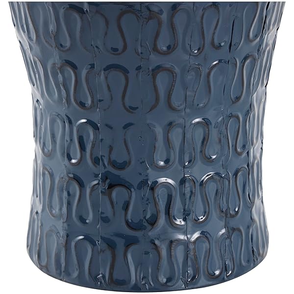 DECO 79 METAL DECORATIVE VASE DIMENSIONAL TEXTURED CENTERPIECE VASE WITH WAVY PATTERN, FLOWER VASE FOR HOME DECORATION 9″ X 9″ X 24″, DARK BLUE