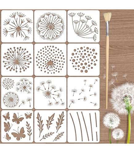 DLY LIFESTYLE Dandelion Stencil For Painting On Wood, Canvas, Paper, Fabric, And Furniture - 8x10 Inches - Dandelion Flower Stencil - Reusable DIY Art