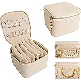 WATANIYA HOME Travel Jewelry Case, Small Travel Jewelry Box with 6 Velvet Jewelry Bag Mini Pouch, Portable Travel Jewelry Organizer for Rings Earrings Necklaces, Beauty Gifts for Women Girls (Beige)