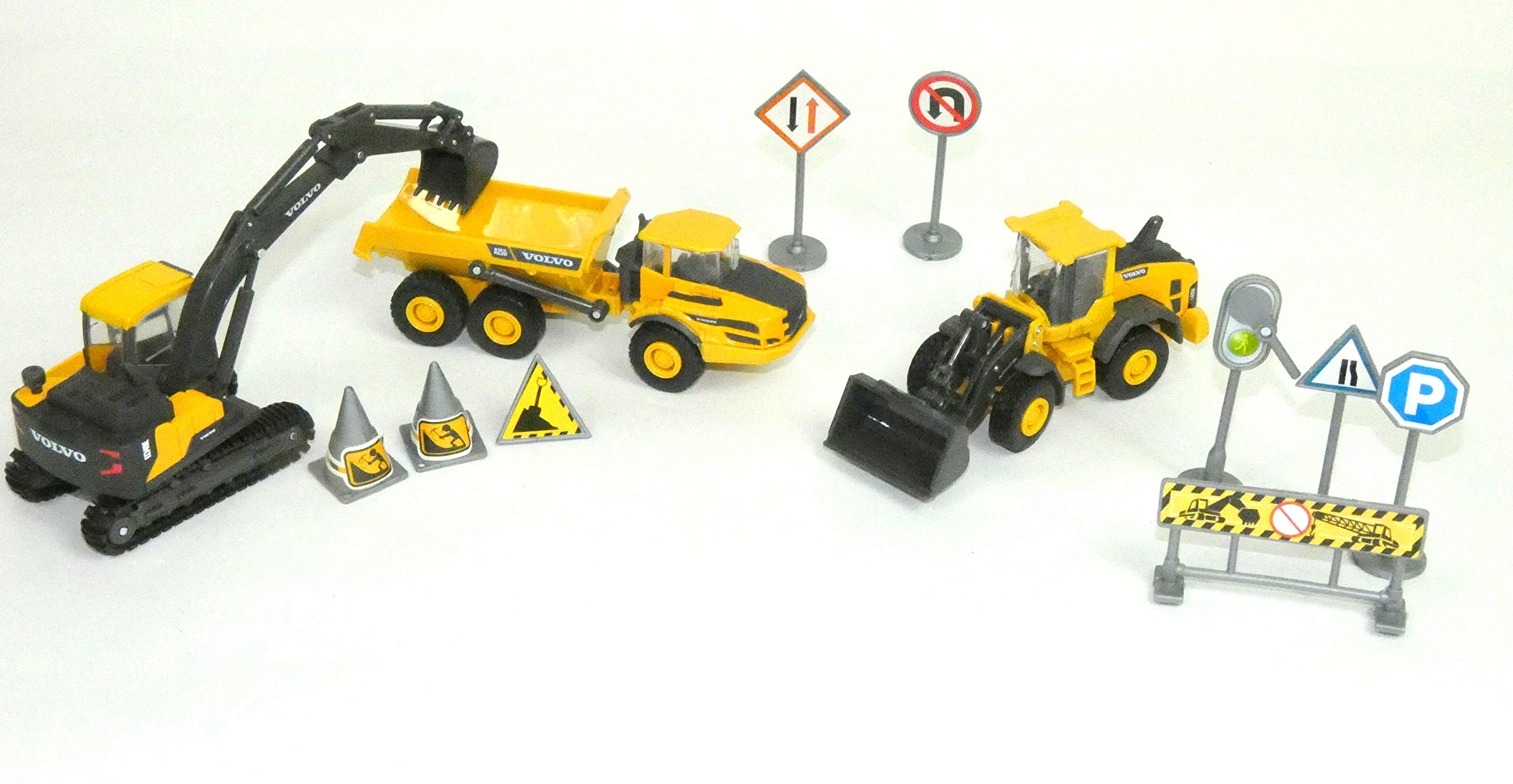 New Ray 33063 Set of 3 Volvo Construction Vehicles + Window Box Accessories