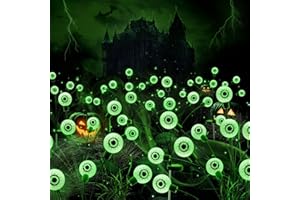 AHONGEM Solar Halloween Lights Decorations Outdoor: 2 Pack 16LED Scary Eyeball Light Swaying for Yard Decor - Green Firefly Ghost Lighting Garden Lawn Pathway Party Outside Decorative